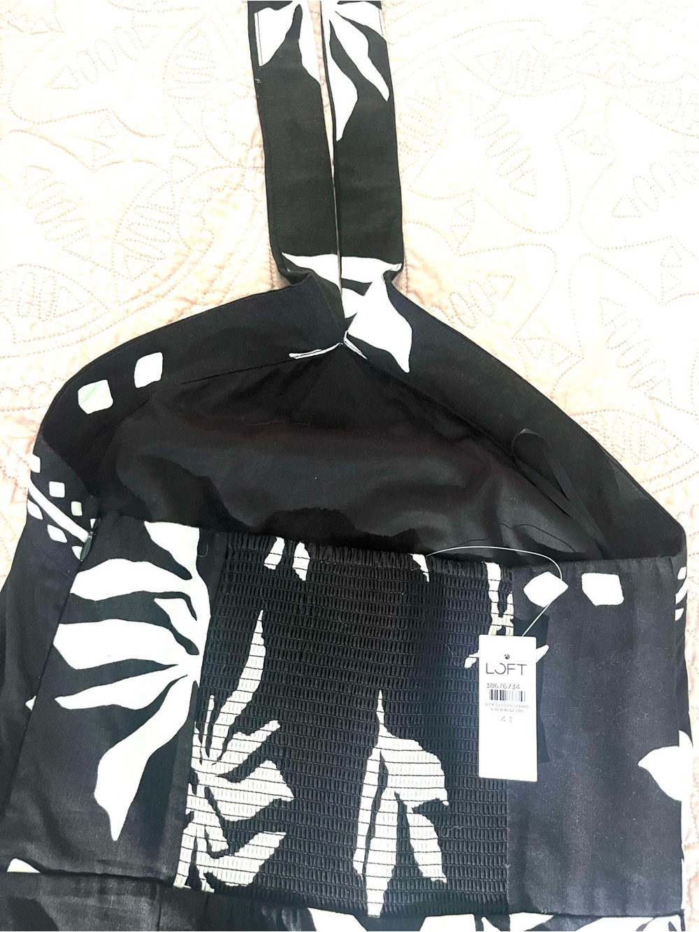 Loft Black and White Fern Print Linen Blend Halter Dress - Picture 6 of 8